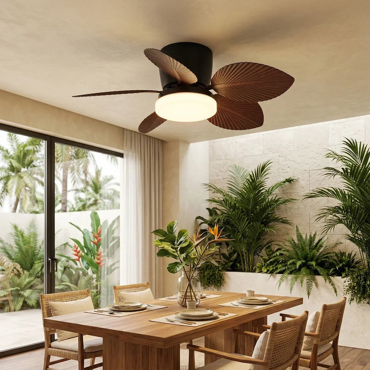 Tropical Palm Five-Blade Copper Ceiling Fan Light – Copper detail 3