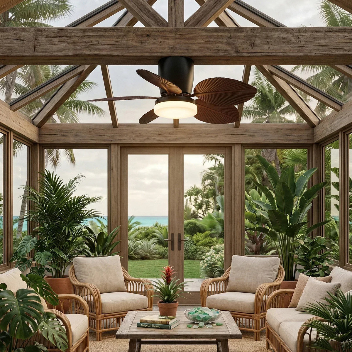 Tropical Palm Five-Blade Copper Ceiling Fan Light – Copper detail 8