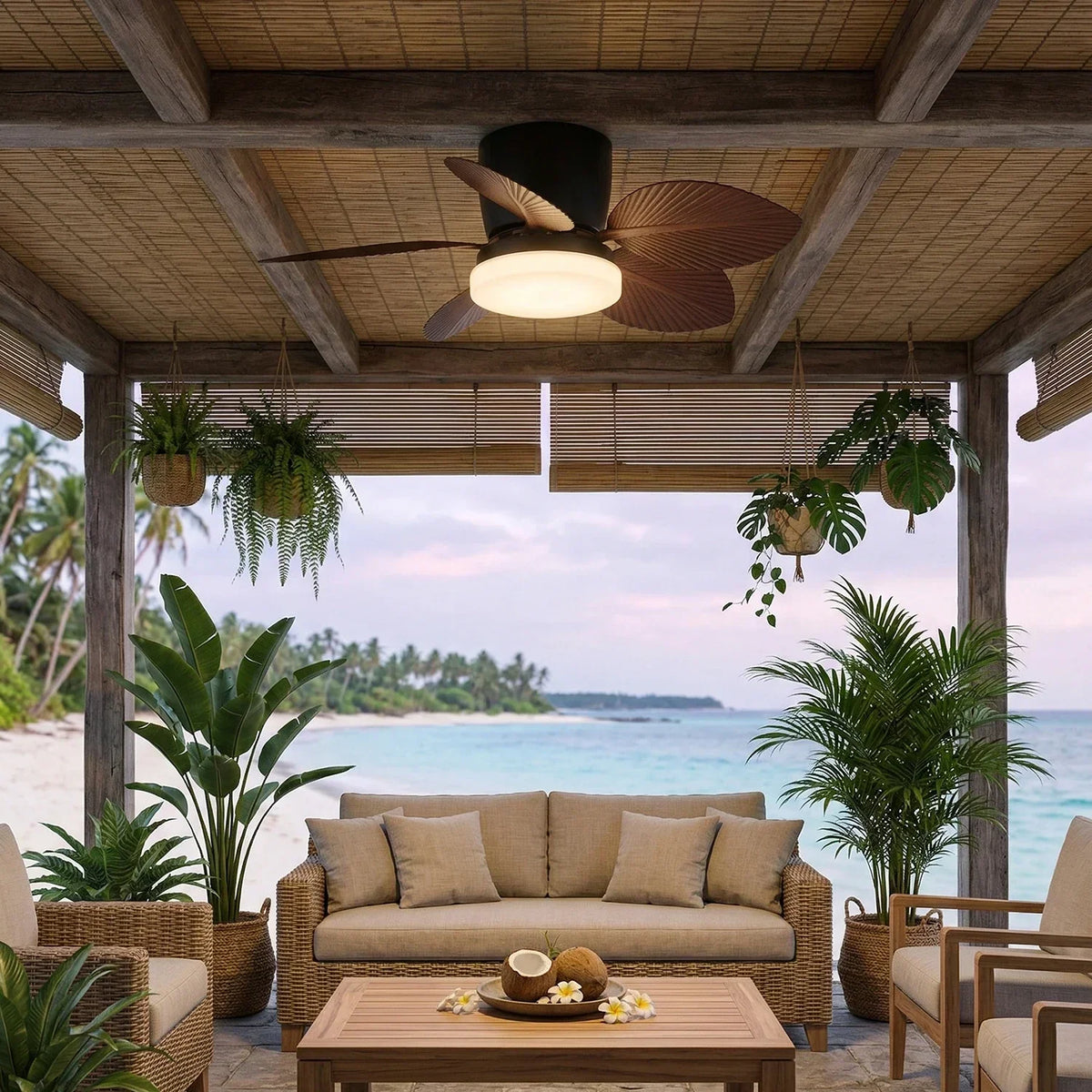 Tropical Palm Five-Blade Copper Ceiling Fan Light – Copper detail 9