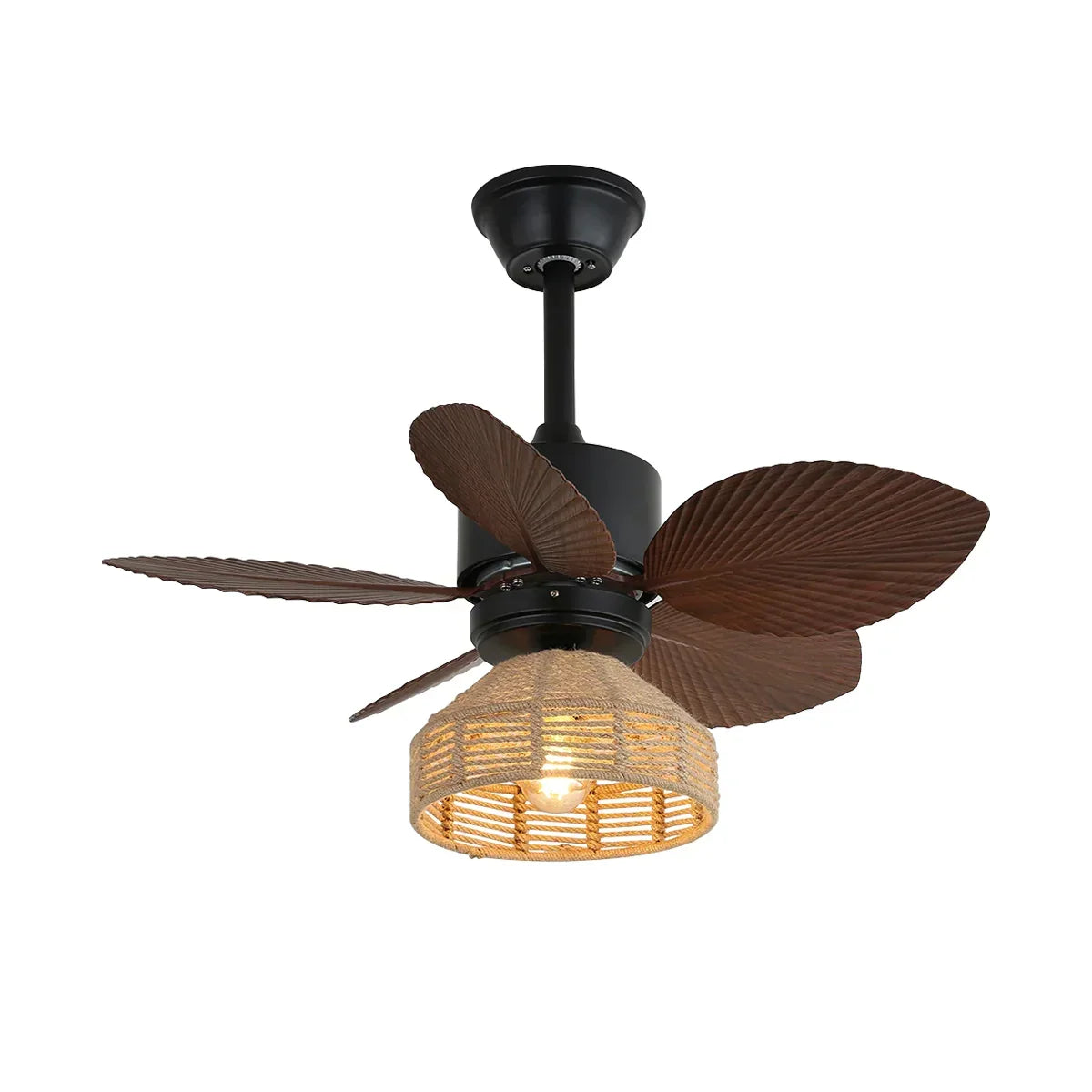 Tropical Palm Leaf Hemp Rope Copper Ceiling Fan Light