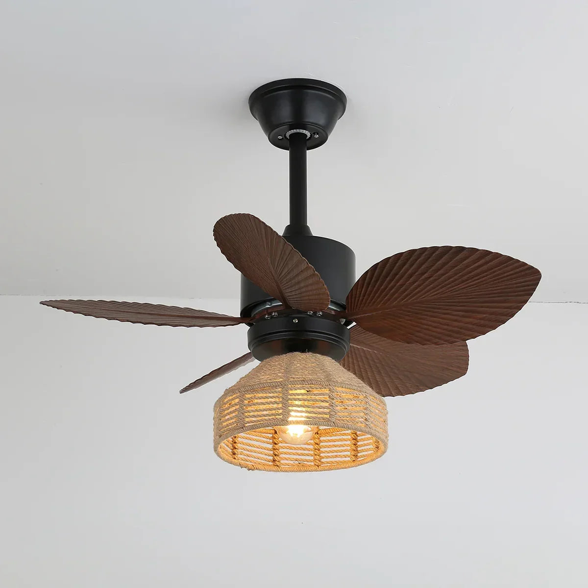 Tropical Palm Leaf Hemp Rope Copper Ceiling Fan Light – Copper detail 16