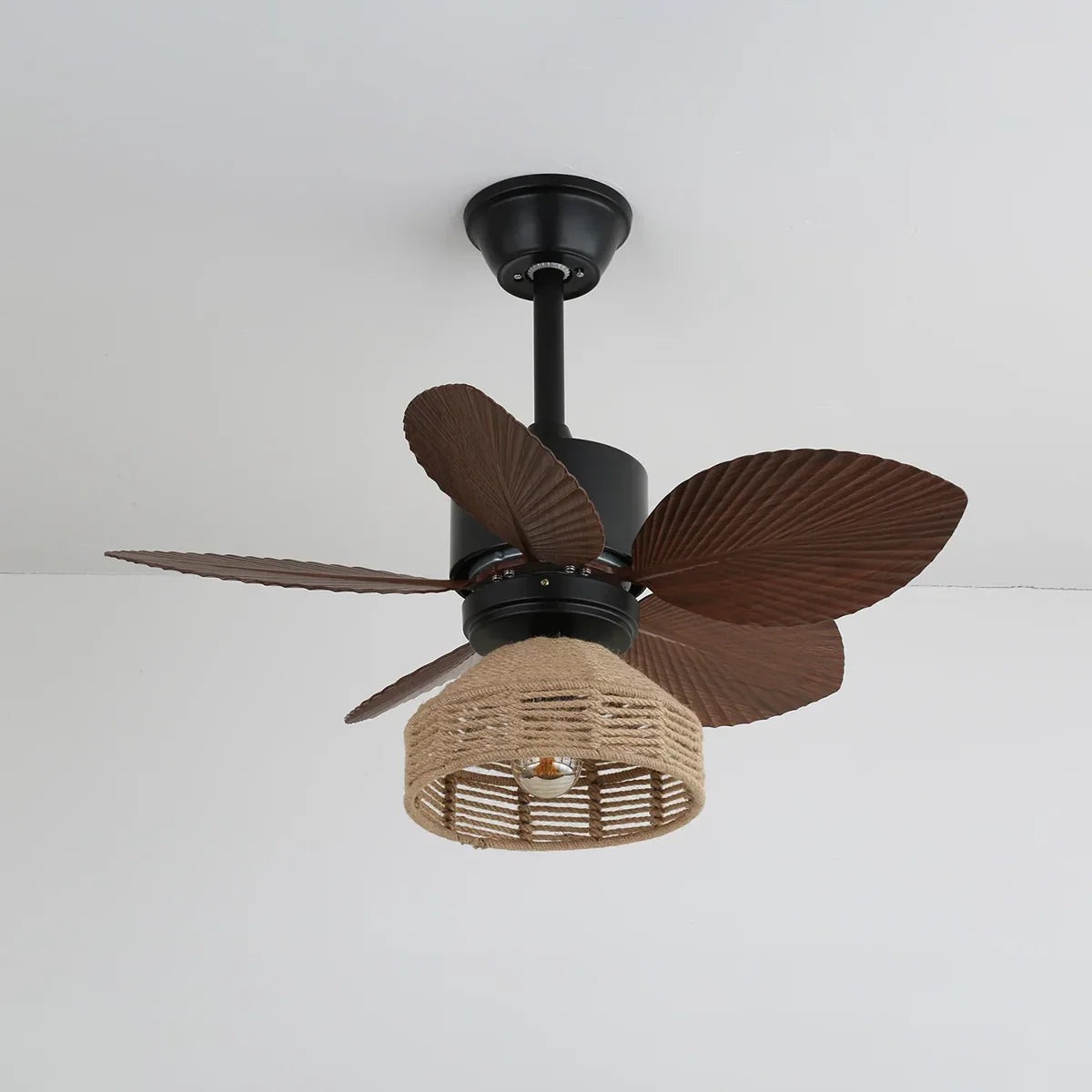 Tropical Palm Leaf Hemp Rope Copper Ceiling Fan Light – Copper detail 14