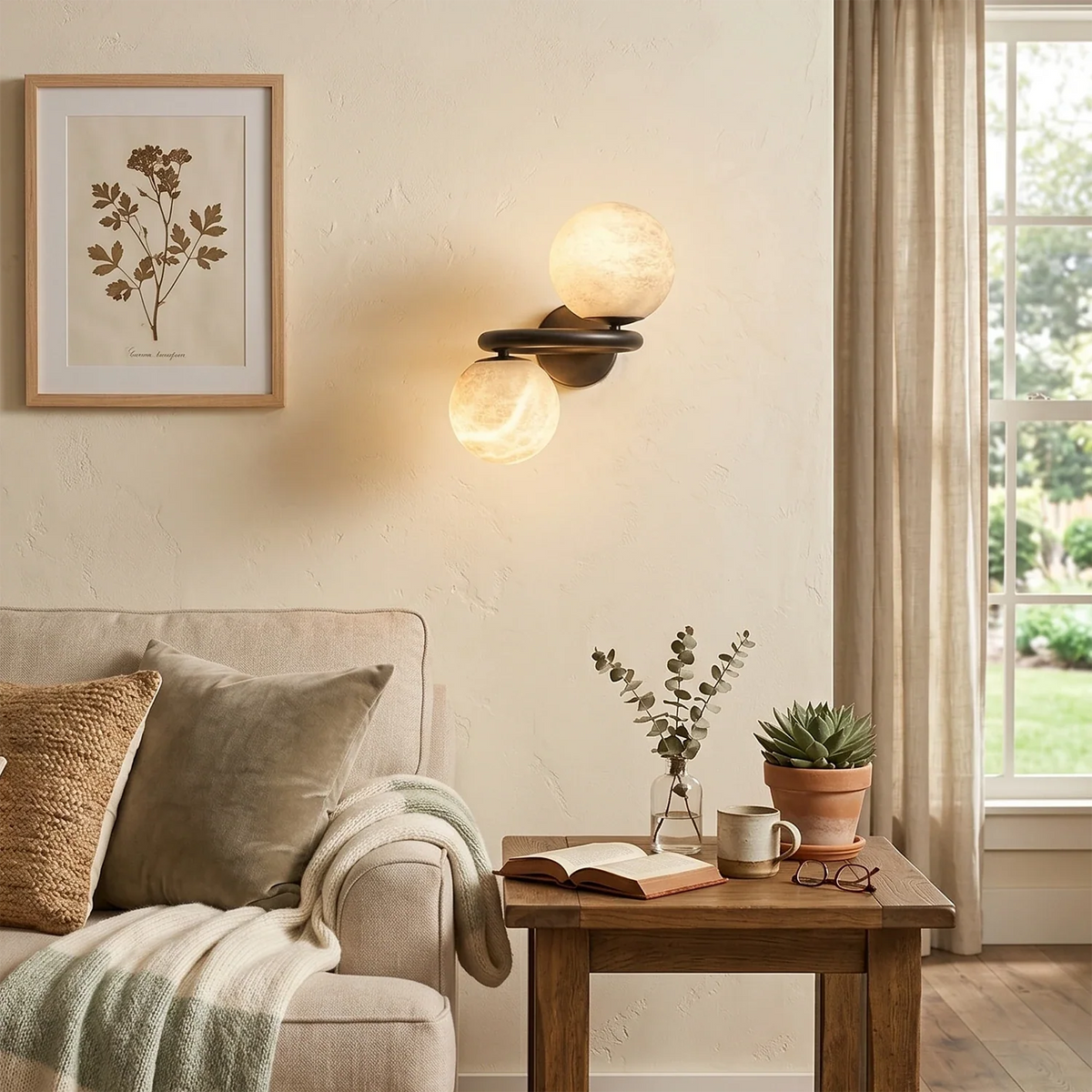 Two Globe Alabaster Spherical Wall Sconce – Alabaster detail 2