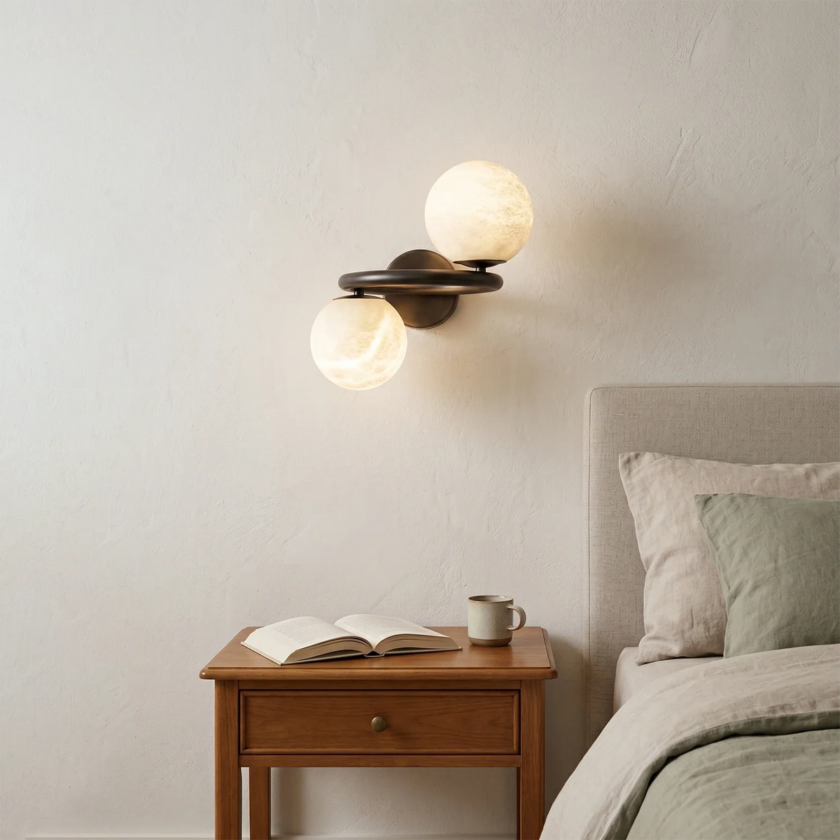 Two Globe Alabaster Spherical Wall Sconce – Alabaster detail 5