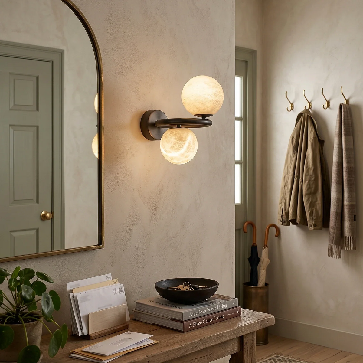 Two Globe Alabaster Spherical Wall Sconce – Alabaster detail 3