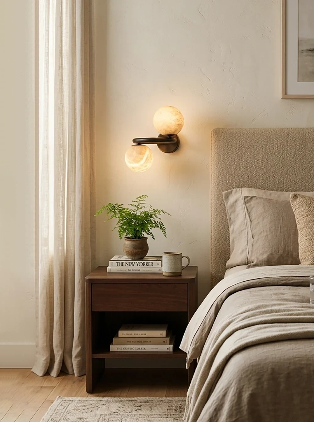 Two Globe Alabaster Spherical Wall Sconce – Alabaster detail 7