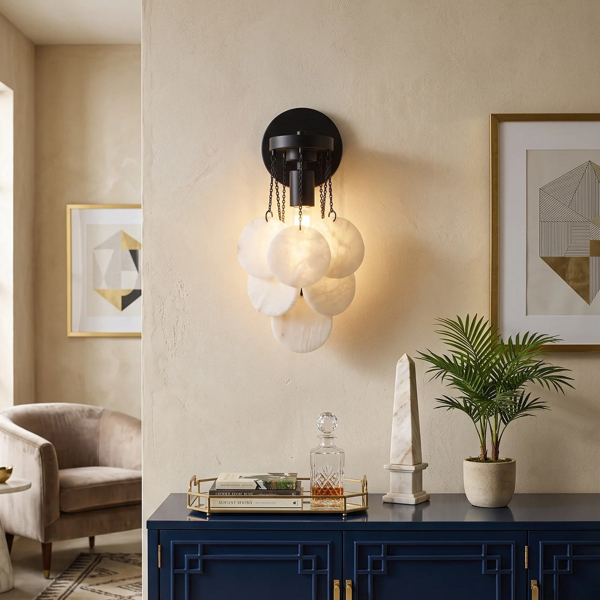 Veloria Cascading Alabaster Disc Wall Sconce – Alabaster detail 2