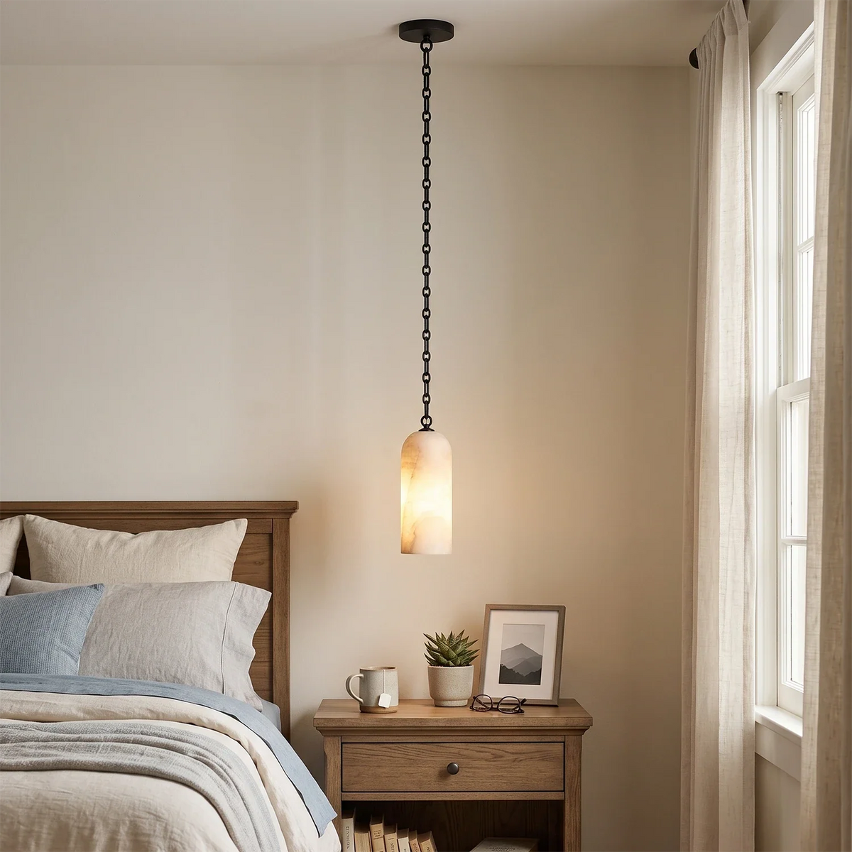 Verian Alabaster Capsule Chain Chandelier – Alabaster detail 6