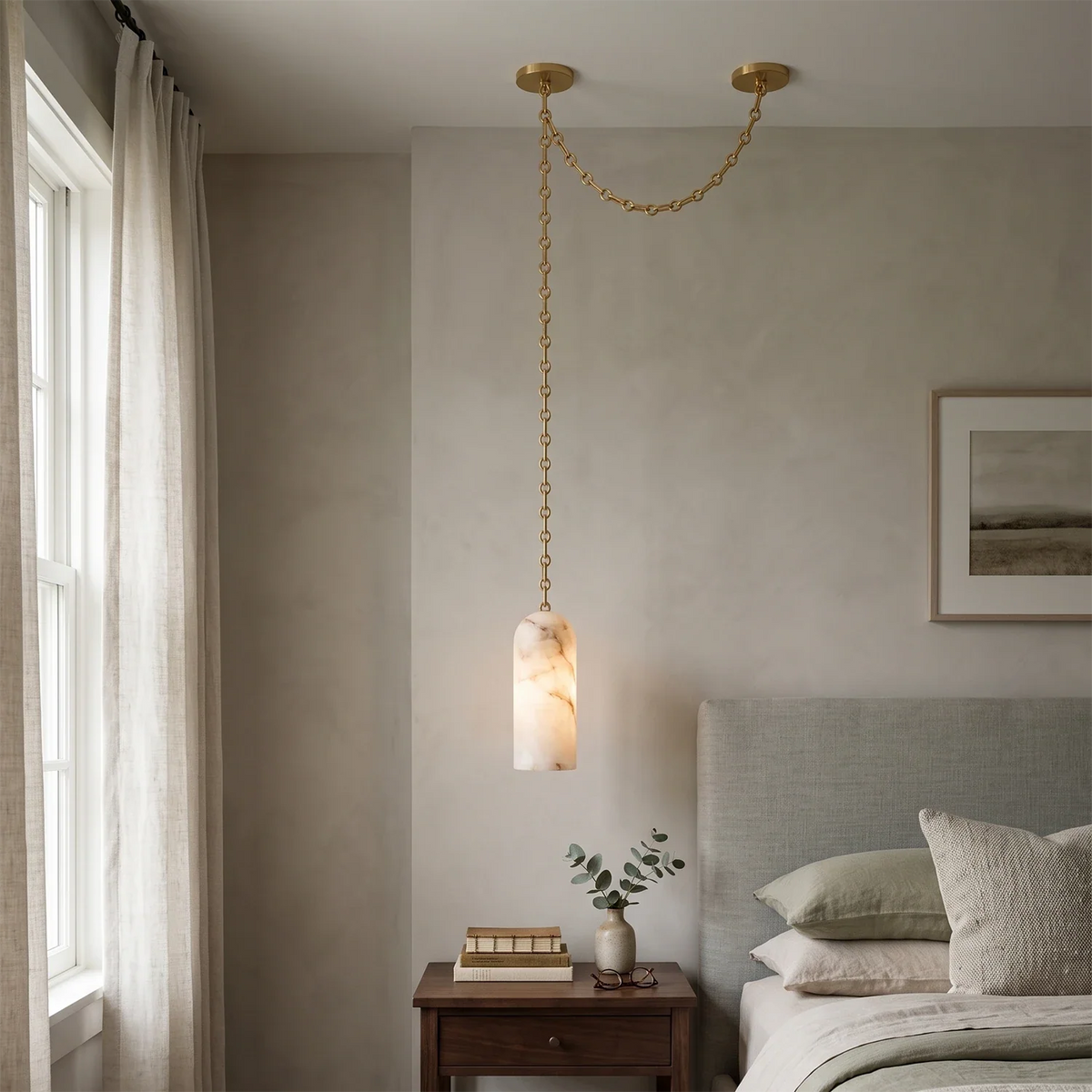 Verian Alabaster Capsule Chain Chandelier – Alabaster detail 10