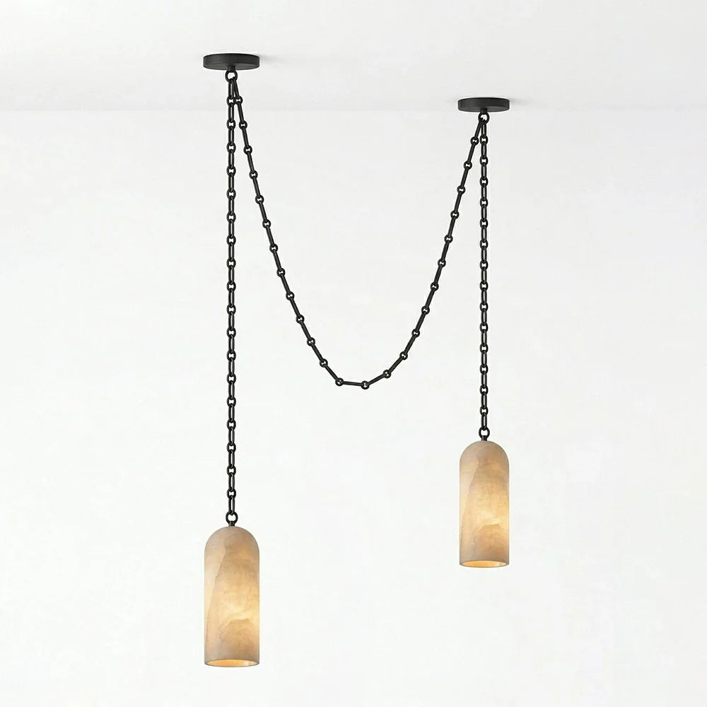 Verian Alabaster Capsule Chain Chandelier – Alabaster detail 18