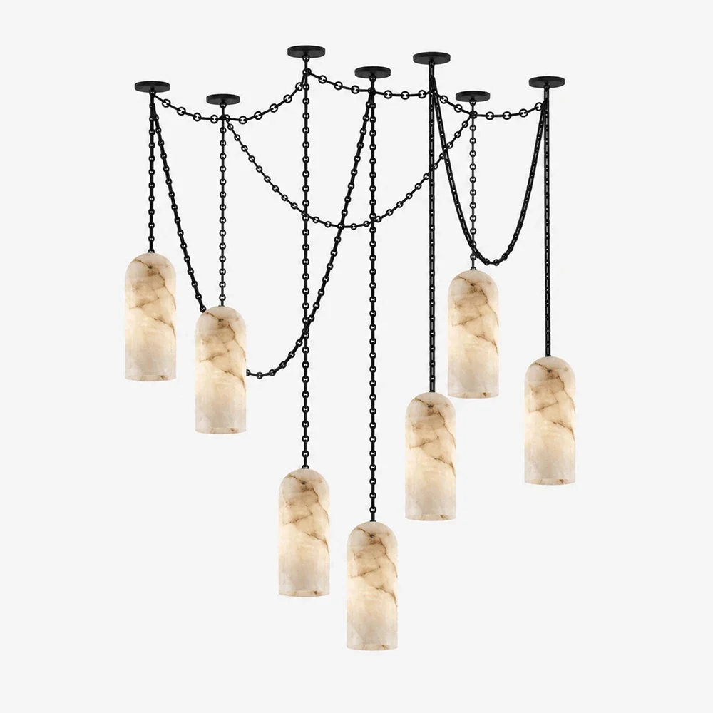 Verian Alabaster Capsule Chain Chandelier – Alabaster detail 26