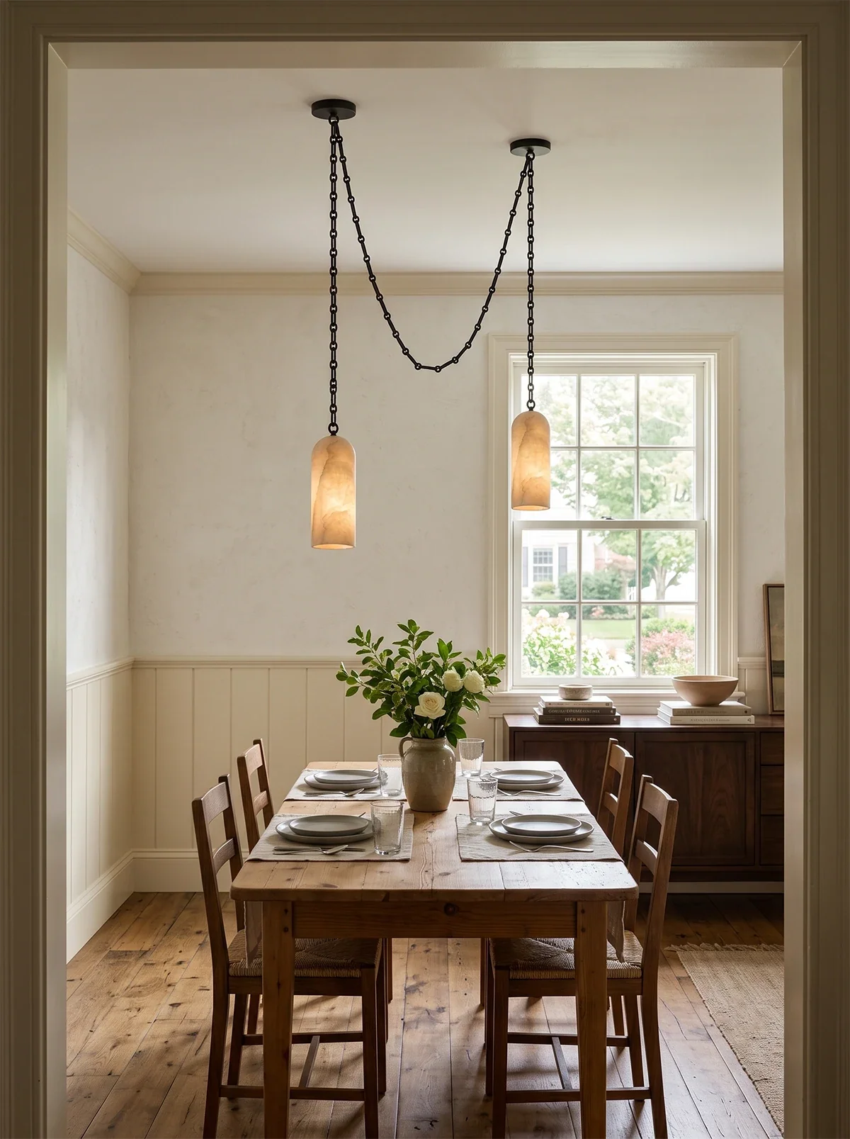 Verian Alabaster Capsule Chain Chandelier – Alabaster detail 12