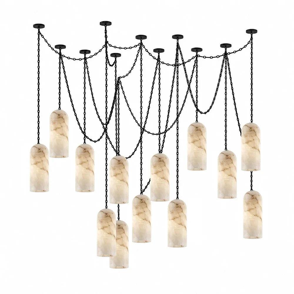 Verian Alabaster Capsule Chain Chandelier – Alabaster detail 32
