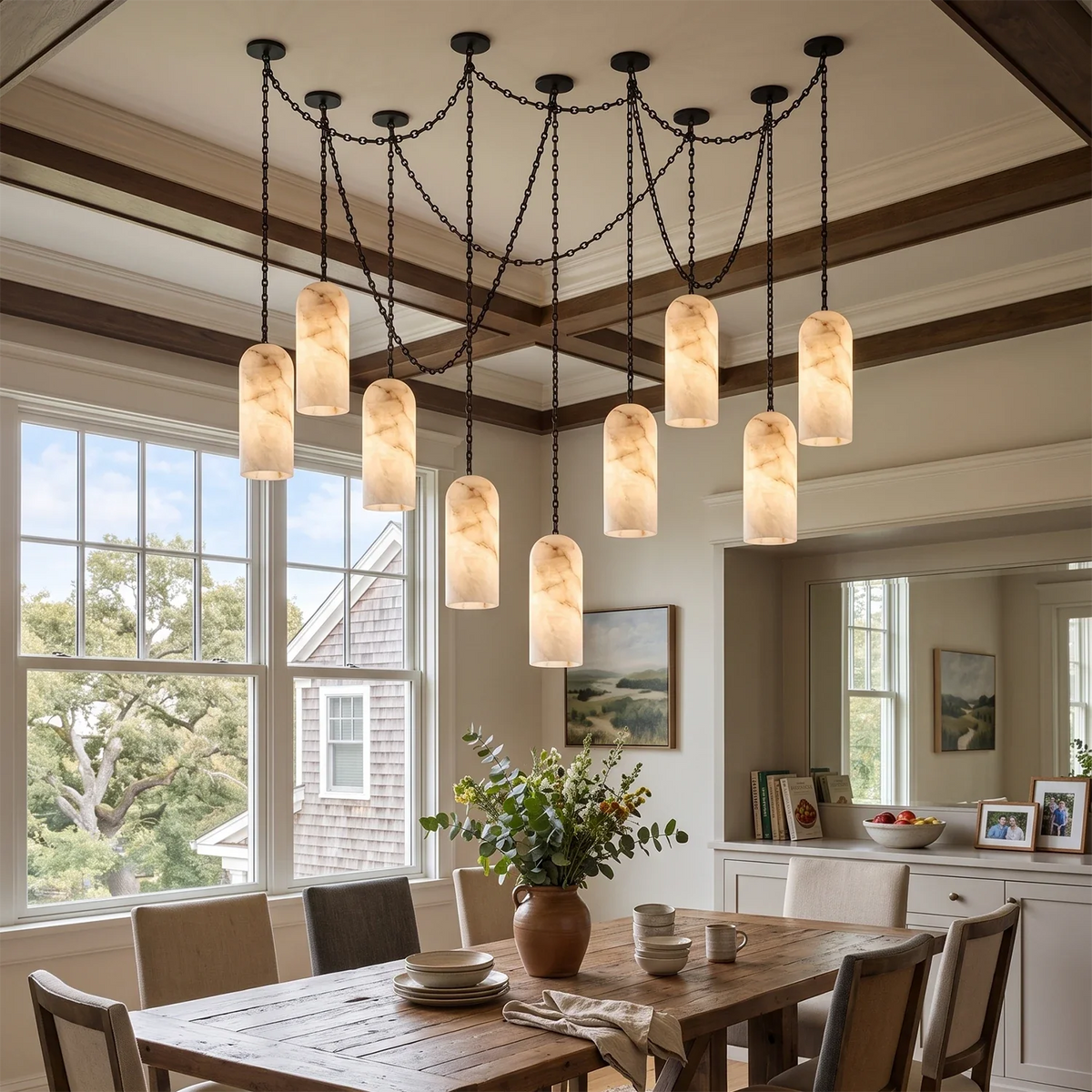Verian Alabaster Capsule Chain Chandelier – Alabaster detail 11