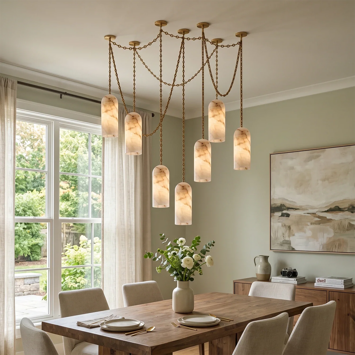 Verian Alabaster Capsule Chain Chandelier – Alabaster detail 4