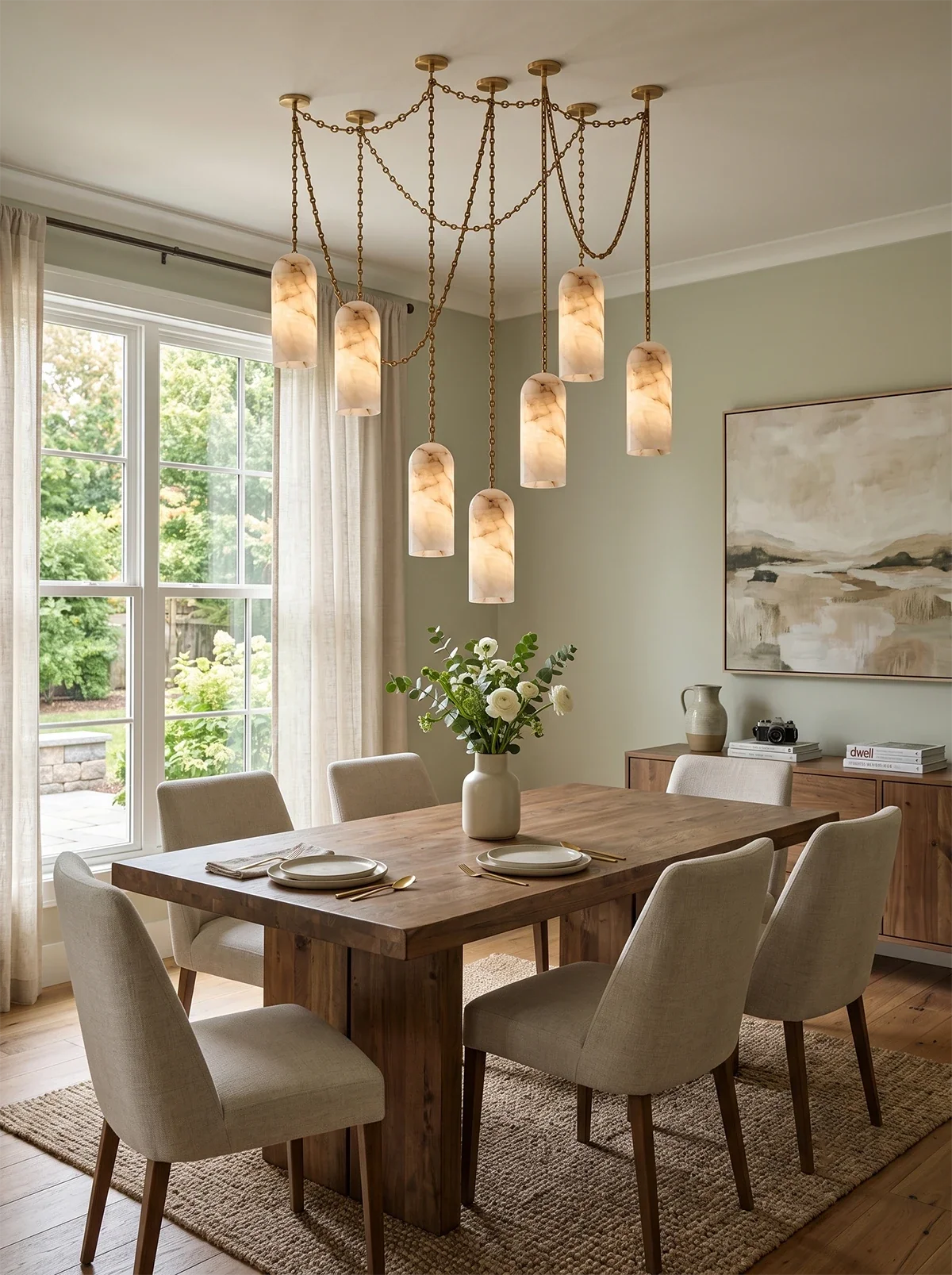 Verian Alabaster Capsule Chain Chandelier – Alabaster detail 13