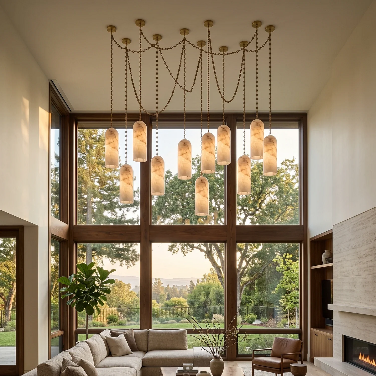 Verian Alabaster Capsule Chain Chandelier – Alabaster detail 9
