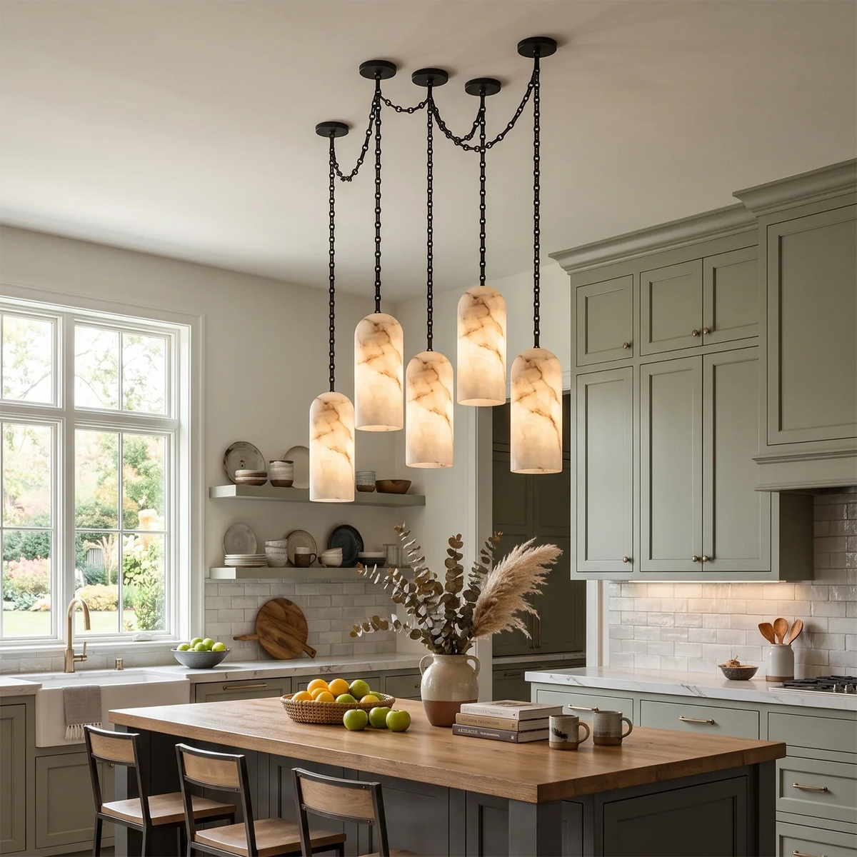 Verian Alabaster Capsule Chain Chandelier – Alabaster detail 5