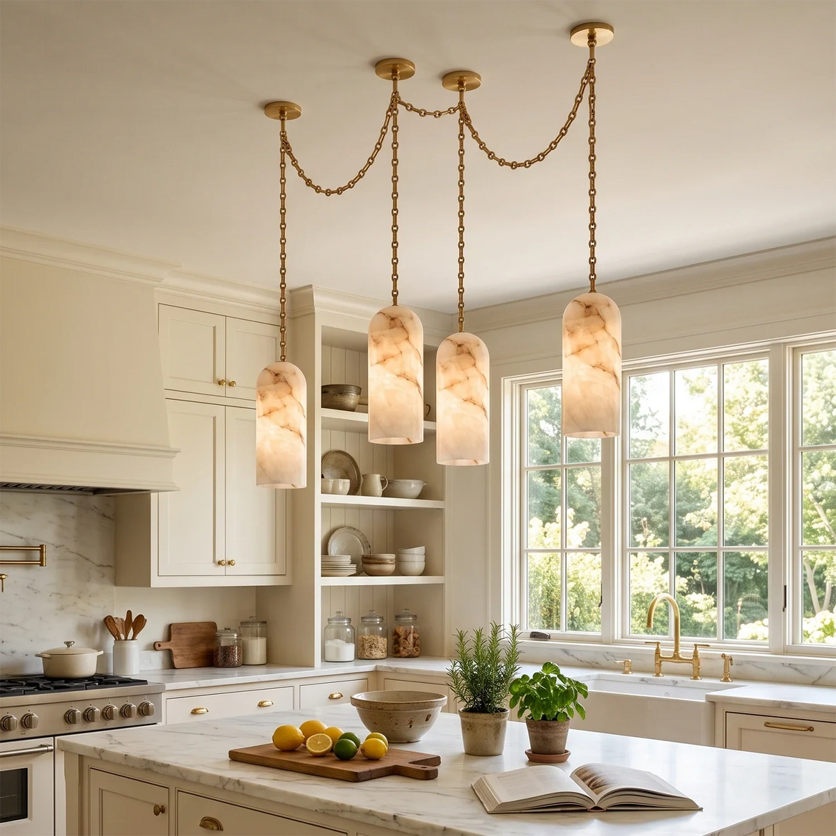 Verian Alabaster Capsule Chain Chandelier – Alabaster detail 2
