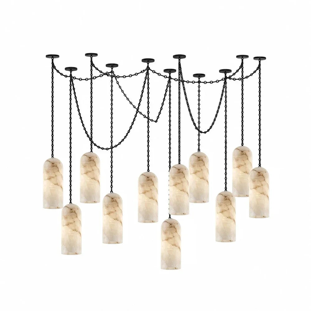 Verian Alabaster Capsule Chain Chandelier – Alabaster detail 30