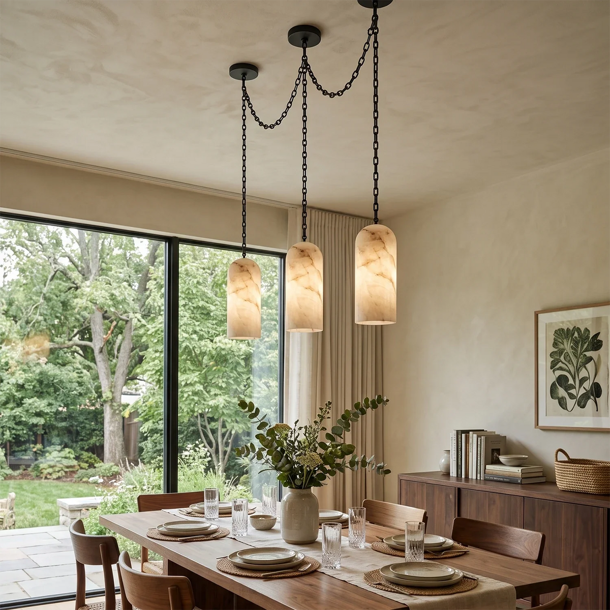 Verian Alabaster Capsule Chain Chandelier – Alabaster detail 3