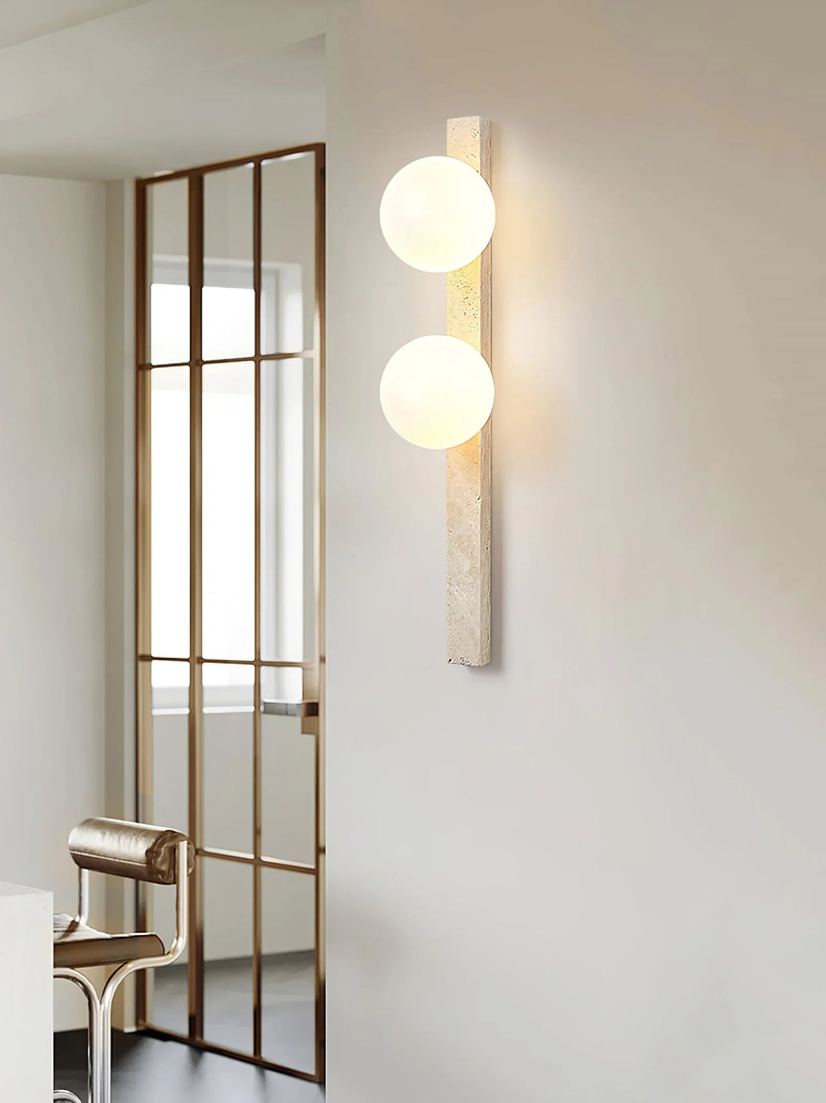 Vertical Travertine Ball Wall Sconce – Travertine detail 7