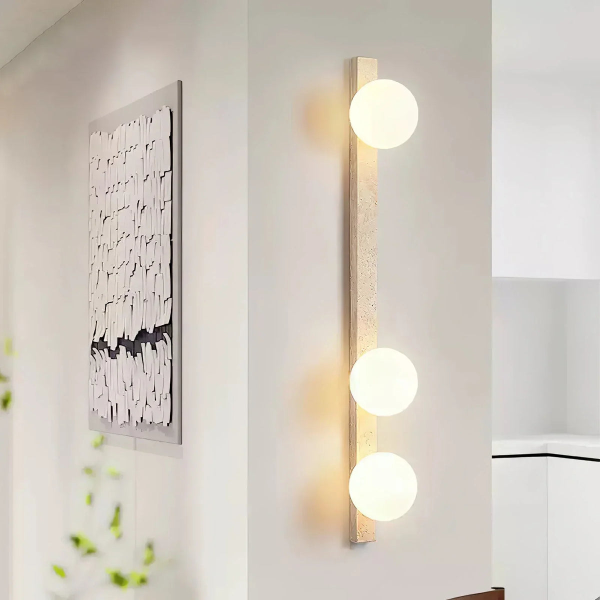 Vertical Travertine Ball Wall Sconce – Travertine detail 2
