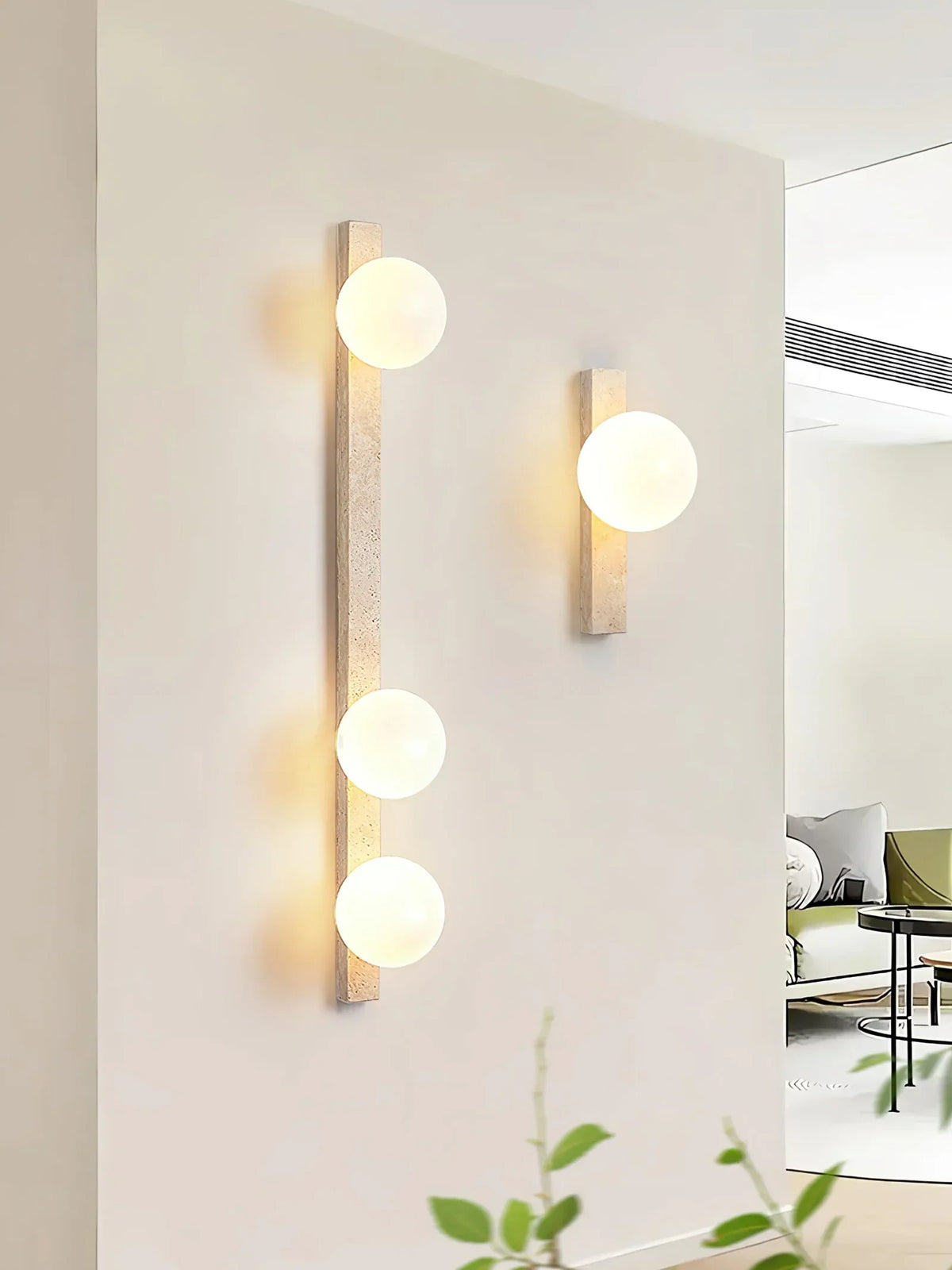 Vertical Travertine Ball Wall Sconce – Travertine detail 5