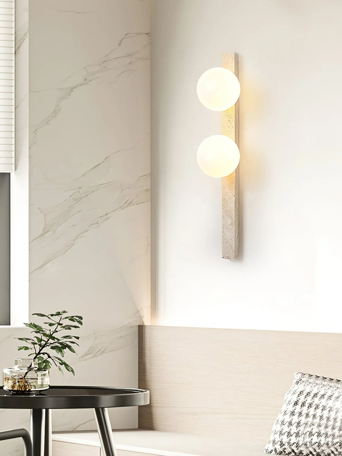 Vertical Travertine Ball Wall Sconce – Travertine detail 6
