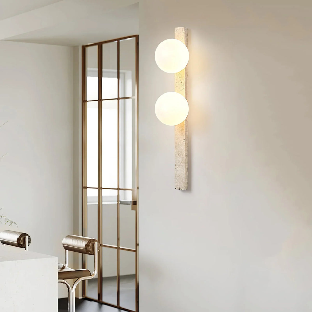 Vertical Travertine Ball Wall Sconce – Travertine detail 3