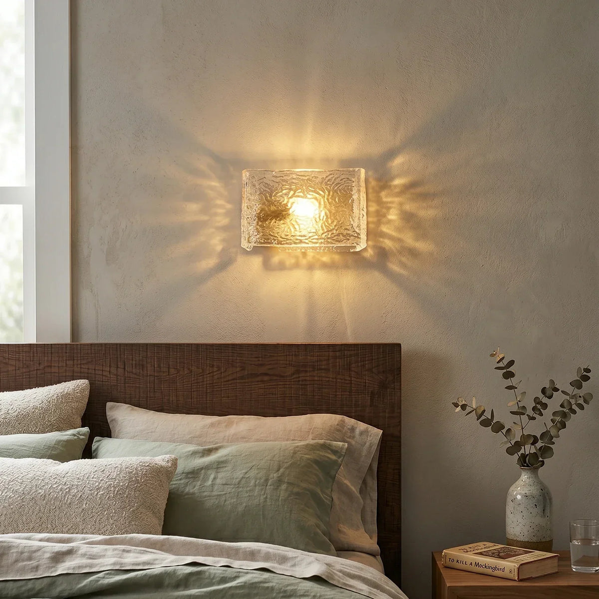 Water Pattern Glass Square Wall Sconce Lamp – Glass detail 2
