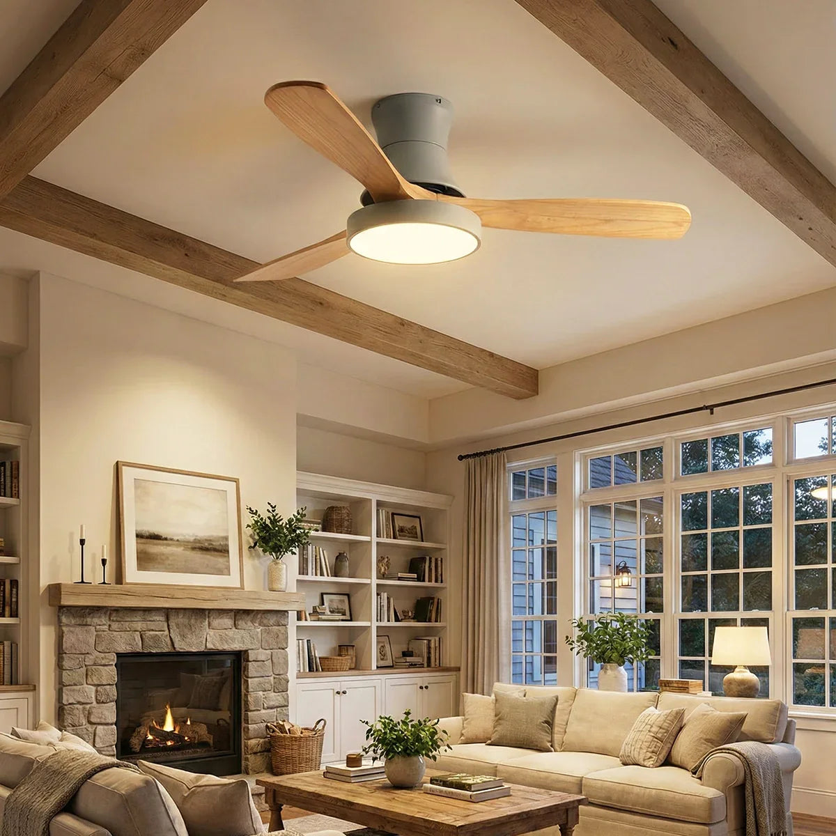 Wooden Three Blade Ceiling Fan Lights Copper – Copper detail 9
