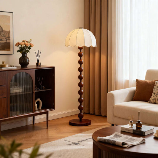 Scalloped Shade Beaded Column Floor Lamp